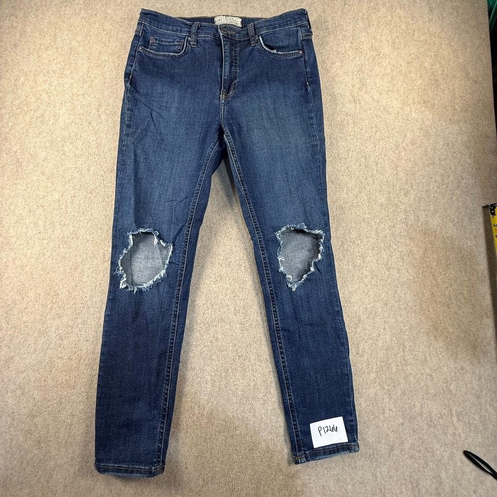 Free People Womens Distressed Skinny Jeans Dark Wash Blue W30 R Knee Rip